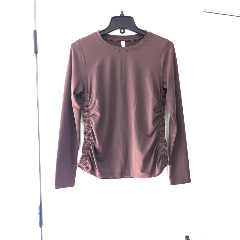 NWOT Zella Women's Small Ruched Sides Long Sleeve Athletic Shirt Brown